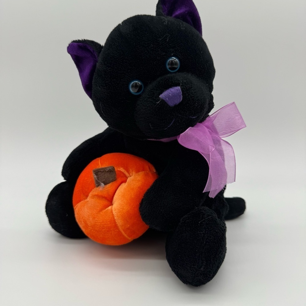 Soft Classics Halloween Themed Black Cat Stuffed Animal With Pumpkin